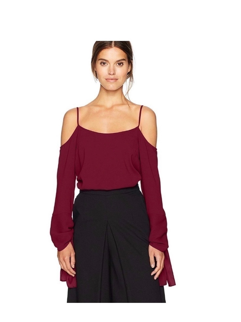 BCBGMaxAzria Maroon Cold-Shoulder Draped Camisole